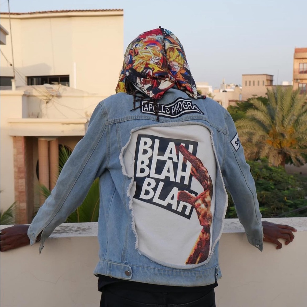 Streetwear Distressed Blah Apollo Program Denim Jacket